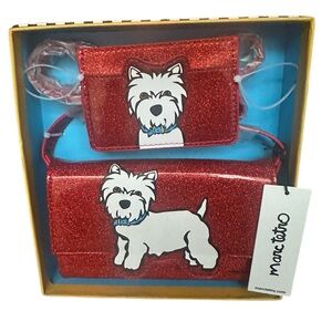 Marc Tetro Red Glitter Westie Dog Crossbody Purse and Wallet Card Set